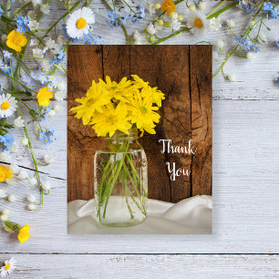 Mason Jar Yellow Daisies Country Weddenschap Bedan Briefkaart