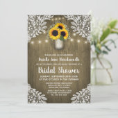 Mason Jar Zonnebloem Bruidsdouche Uitnodigingen (Staand voorkant)