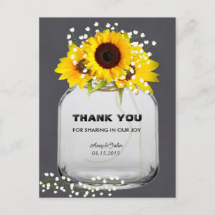 Mason jar zonnebloem krijtbord dank u briefkaarten