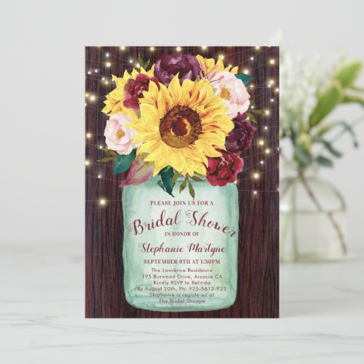 Mason Jar Zonnebloemen Rustiek Vrijgezellenfeest Kaart (Staand voorkant)