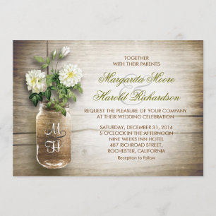 Mason jarre et fleurs blanches invitations de mari