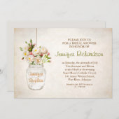 mason jarre & roses blanches invitation à la douch (Devant / Derrière)