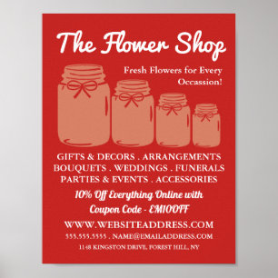 Mason Jars, Bloemist, Bloemist Adverteren Poster