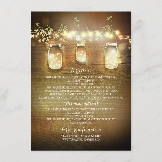 Mason Jars Chaîne Lumières Mariage Cartes d'inform (Devant)