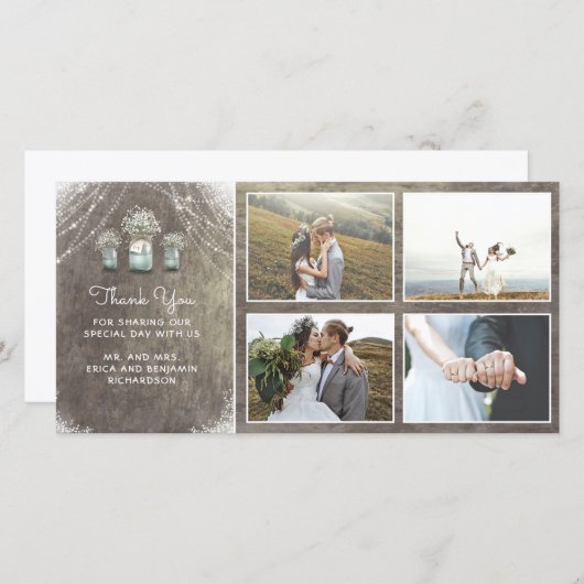 Mason Jars en Baby's Breath rustieke bruiloft Bedankkaart (Voorkant / Achterkant)