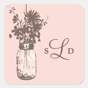 Mason Jars en Wildflowers Bruiloft Vierkante Sticker