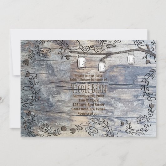 Mason Jars & Inséparables Rustic Branch Invitation (Devant)