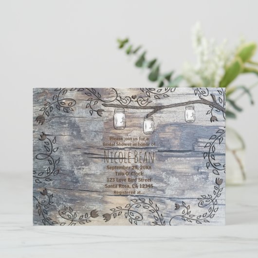 Mason Jars & Inséparables Rustic Branch Invitation (Debout devant)