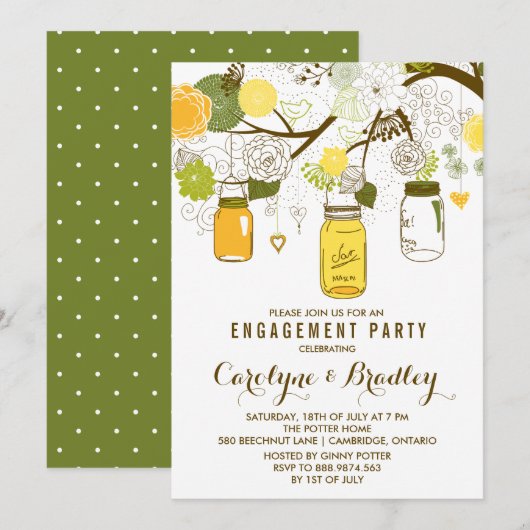 Mason Jars | Invitation de la partie d'engagement (Devant / Derrière)