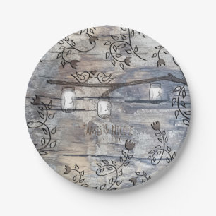 Mason Jars & Love Birds Rustic Branch Bruiloft Papieren Bordje