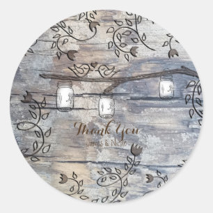 Mason Jars & Love Birds Rustic Branch Trouwdag Ronde Sticker