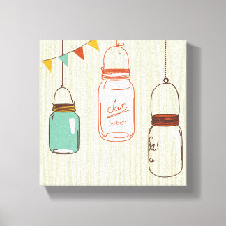 Mason Jars met houten achtergrond Canvas Afdruk