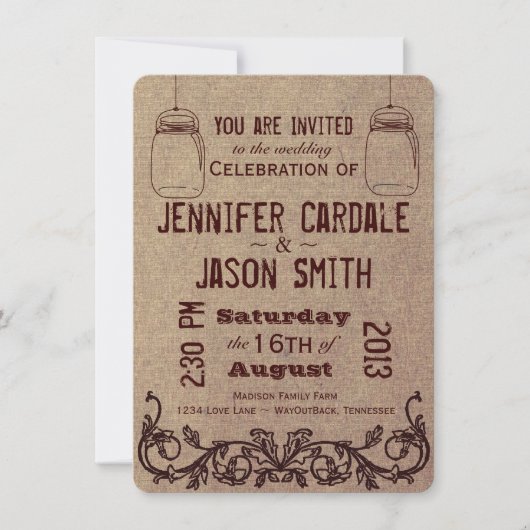 Mason Jars Rustic Country Wedding Invitations Kaart (Voorkant)