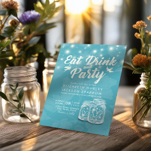 Mason Jars String Lights EAT Drink & Party Wedding Kaart