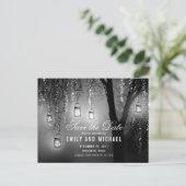 Mason Jars String Lights Elegant bewaar de datum Aankondigingskaart (Staand voorkant)
