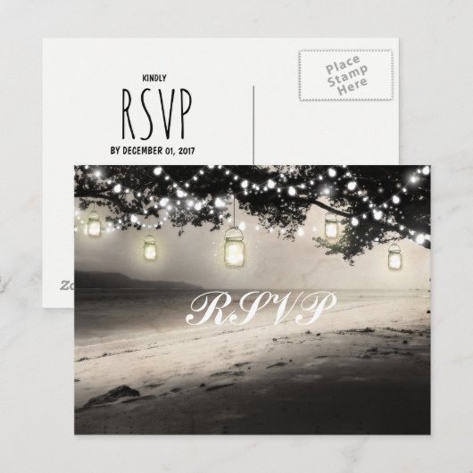 Mason Jars String Lights Elegant Rustic Wedding Briefkaart (Voorkant / Achterkant)