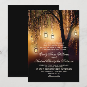 Mason Jars String Lights Elegant Rustic Wedding Kaart
