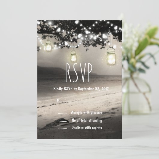 Mason Jars String Lights Elegant Rustic Wedding Kaart (Staand voorkant)