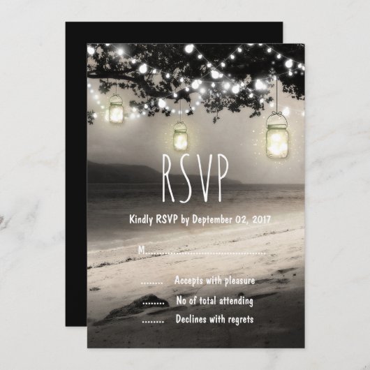 Mason Jars String Lights Elegant Rustic Wedding Kaart (Voorkant / Achterkant)