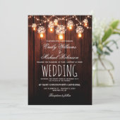 Mason Jars String Lights Elegant Rustic Wedding Kaart (Staand voorkant)