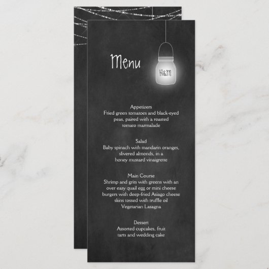 Mason Jars String Lights krijtbord Menu Kaarten (Voorkant / Achterkant)