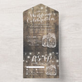 Mason Jars String Lights Rustic Wood Wedding RSVP All In One Uitnodiging (Binnen)