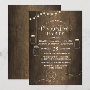 Mason Jars String Lights Rustiek Hout Afstuderen Kaart