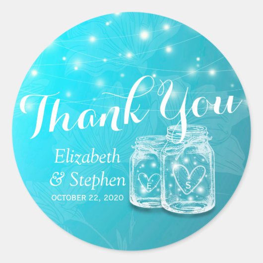 Mason Jars & String Lights Wedding Favor Dank je Ronde Sticker (Voorkant)