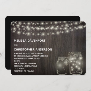 Mason Jars Wedding Invite Magical Fairy Lights Kaart