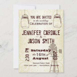 Mason Jars Windmill Country Wedding Invitations Kaart