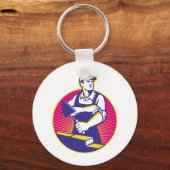 Mason Masonry Construction Worker Trowel Sleutelhanger (Voorkant)