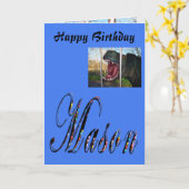 Mason, Name, Logo, Boys Dinosaur Birthday Kaart (Gele Bloem)