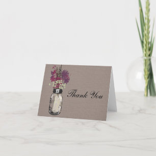 Mason pot gevuld met wilde bloemen bedankkaart
