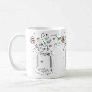 Mason pot met bloemen Modern leuk Doodle Kunst Koffiemok