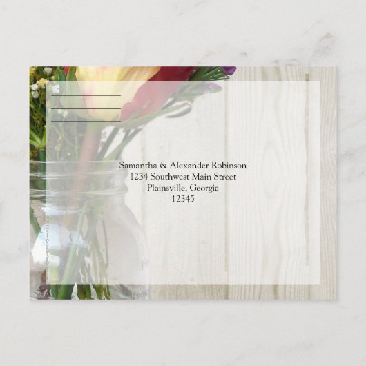 Mason Pot met Roos en Wilde Bloemen Uitnodiging Briefkaart (Achterkant)