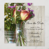 Mason pot met roos/wilde bloemen Save the Date (Voorkant / Achterkant)