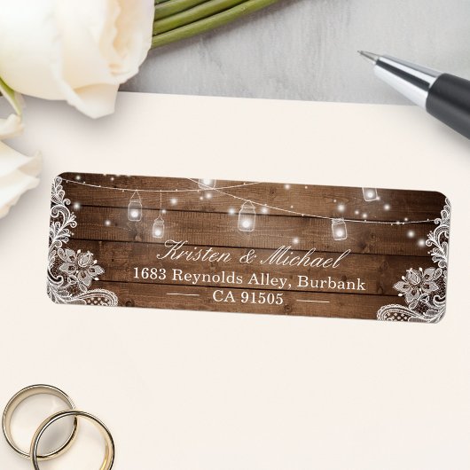 Mason Pot Slingerlichten Rustiek Landelijk Houten  Etiket