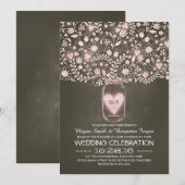 Mason potje bloemen roze rustieke bruiloft uitnodi kaart (Voorkant / Achterkant)