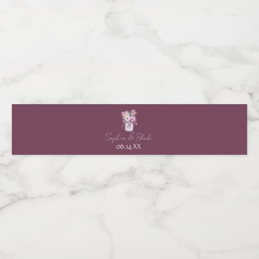 Mason Potten met Bloemen Bordeauxrood Waterfles Etiket (Enkel label)