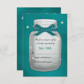Mason turquoise avec carte RSVP Fireflies (Devant / Derrière)
