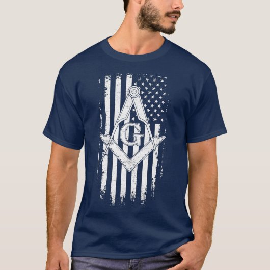 Masonic American Flag Square and Compass T-shirt (Voorkant)