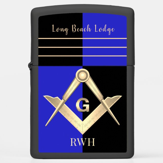 Masonic Blue en Black Monogrammed Zippo Lighter (Voorkant)