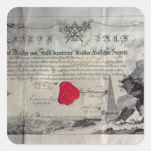 Masonic certificate, 1785 vierkante sticker (Voorkant)