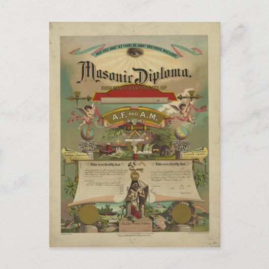 Masonic Diploma Freemason Freemasonry 1891 Briefkaart (Voorkant)