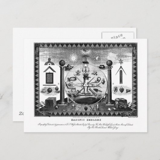 Masonic Emblems Chart uit 1874 Briefkaart (Voorkant / Achterkant)
