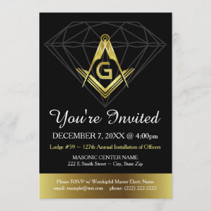 Masonic Invitation Sjabloon goud en zwart diaman Kaart