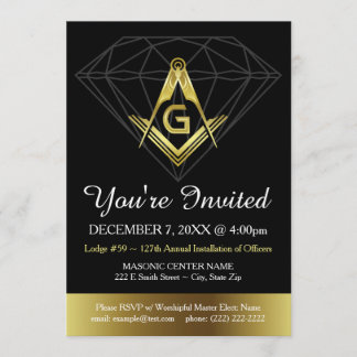Masonic Invitation | Sjabloon goud en zwart diaman Kaart