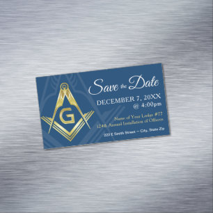 Masonic Save the Date Magnets Navy Gold Freemason Magnetisch Visitekaartje