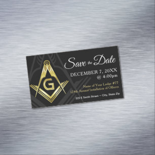 Masonic Save the Date Magnets   Zwart en goud Magnetisch Visitekaartje