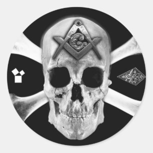 Masonic Skull & Botten, Vierkant en Kompas, Trowel Ronde Sticker